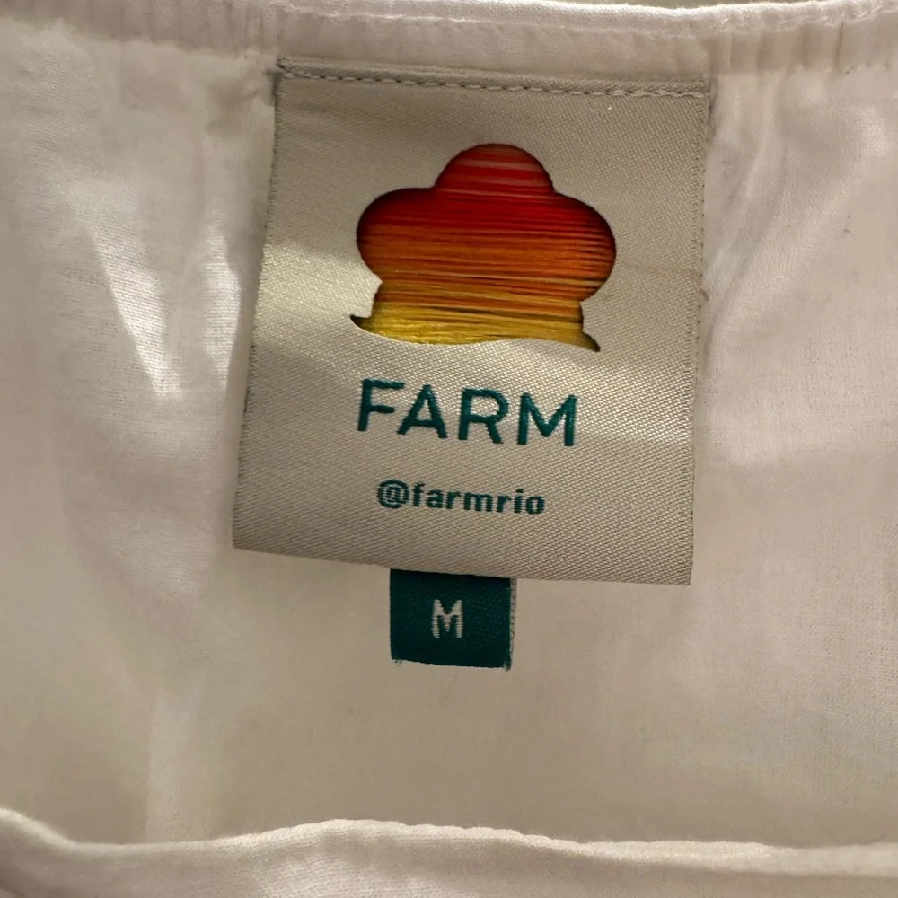 FARM Rio White Eyelet Puff-Sleeve Cropped Blouse